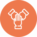 Icon showing three joined hands